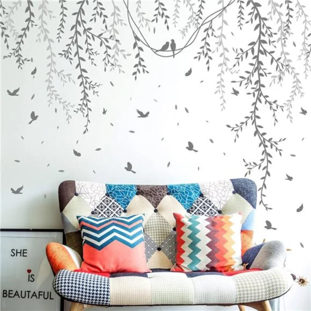 Willow Branch Wall Stickers DIY Peel Stick Plant Vine Leaf Decals Kids Room Deco